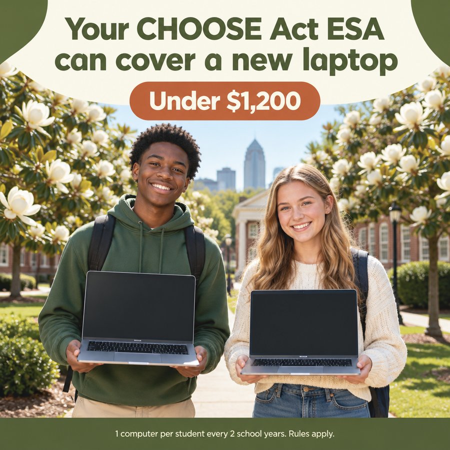 A Birmingham student opening a new laptop: a CHOOSE Act ESA can cover a computer under $1,200