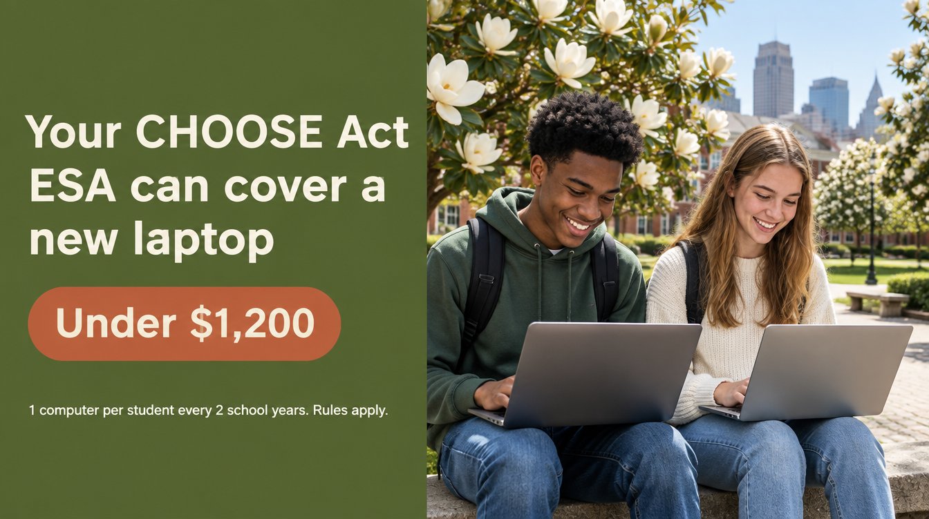 Birmingham CHOOSE Act ESA new laptop banner CHOOSE Act ESA new laptop for Birmingham, Alabama students: one computer under $1,200 every two academic years
